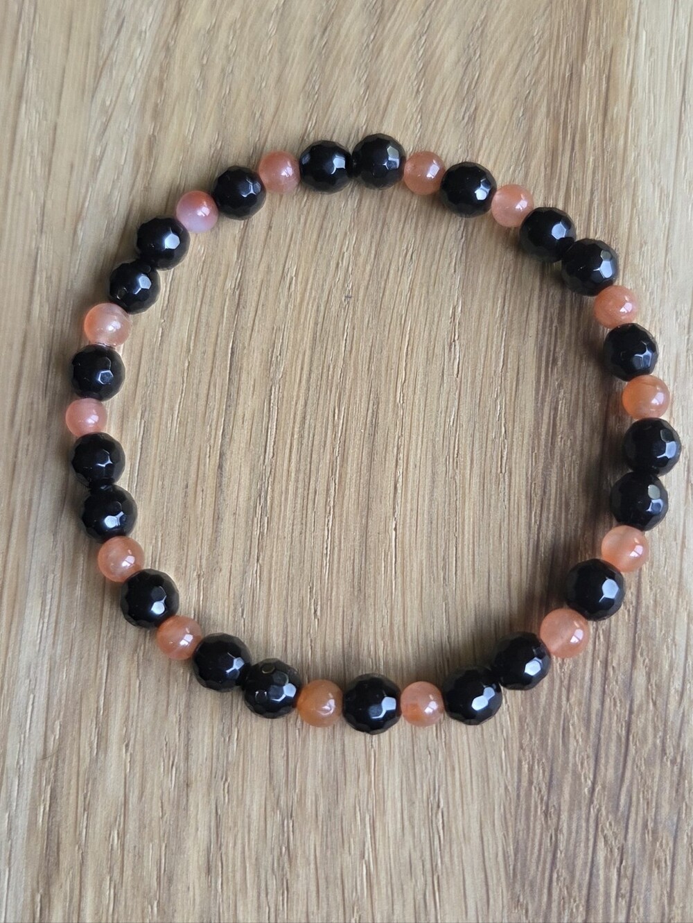 Black Onyx & Orange Agate Beaded Stretch Bracelet | Handmade
